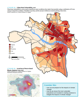 This map of urban heat vulnerability across Richmond, Virginia is being integrated into a city planning report.